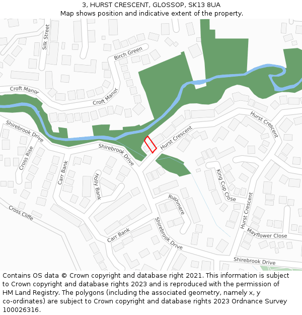 3, HURST CRESCENT, GLOSSOP, SK13 8UA: Location map and indicative extent of plot