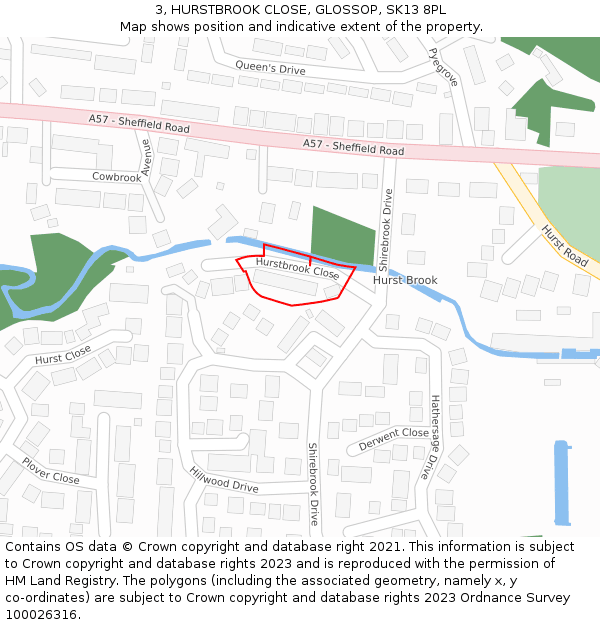 3, HURSTBROOK CLOSE, GLOSSOP, SK13 8PL: Location map and indicative extent of plot