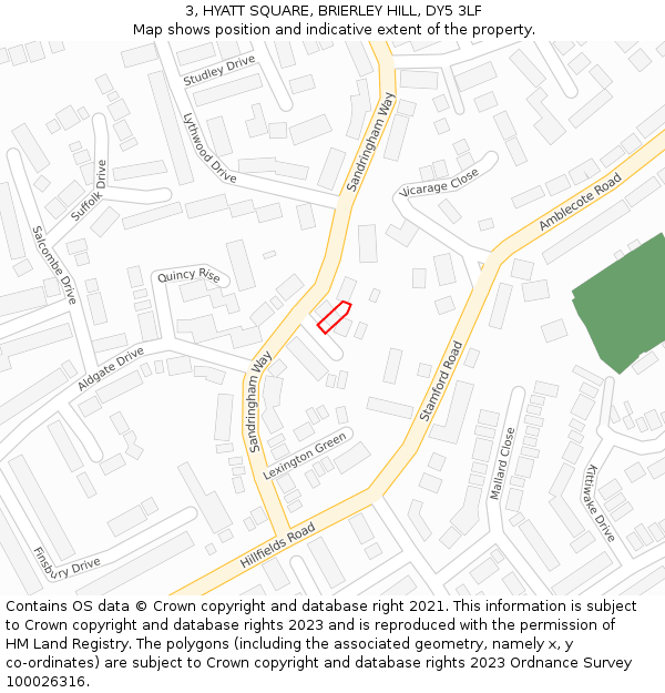 3, HYATT SQUARE, BRIERLEY HILL, DY5 3LF: Location map and indicative extent of plot