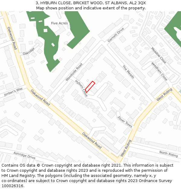 3, HYBURN CLOSE, BRICKET WOOD, ST ALBANS, AL2 3QX: Location map and indicative extent of plot