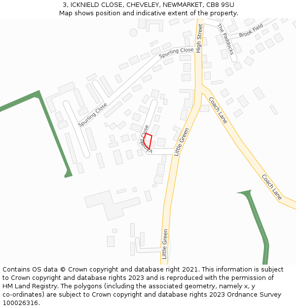 3, ICKNIELD CLOSE, CHEVELEY, NEWMARKET, CB8 9SU: Location map and indicative extent of plot