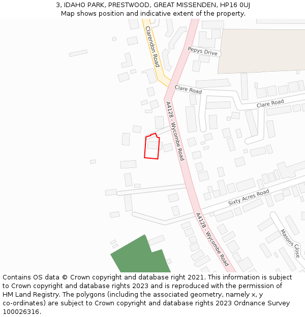 3, IDAHO PARK, PRESTWOOD, GREAT MISSENDEN, HP16 0UJ: Location map and indicative extent of plot