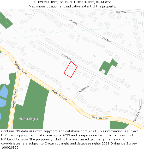 3, IFOLDHURST, IFOLD, BILLINGSHURST, RH14 0TX: Location map and indicative extent of plot