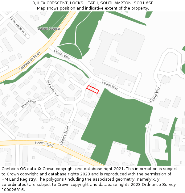 3, ILEX CRESCENT, LOCKS HEATH, SOUTHAMPTON, SO31 6SE: Location map and indicative extent of plot