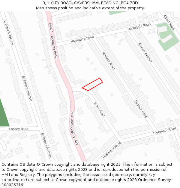 3, ILKLEY ROAD, CAVERSHAM, READING, RG4 7BD: Location map and indicative extent of plot