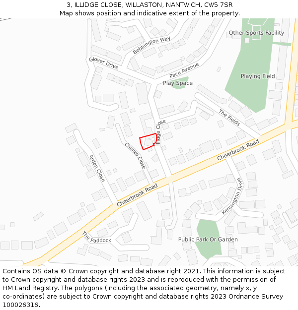 3, ILLIDGE CLOSE, WILLASTON, NANTWICH, CW5 7SR: Location map and indicative extent of plot