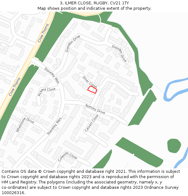 3, ILMER CLOSE, RUGBY, CV21 1TY: Location map and indicative extent of plot