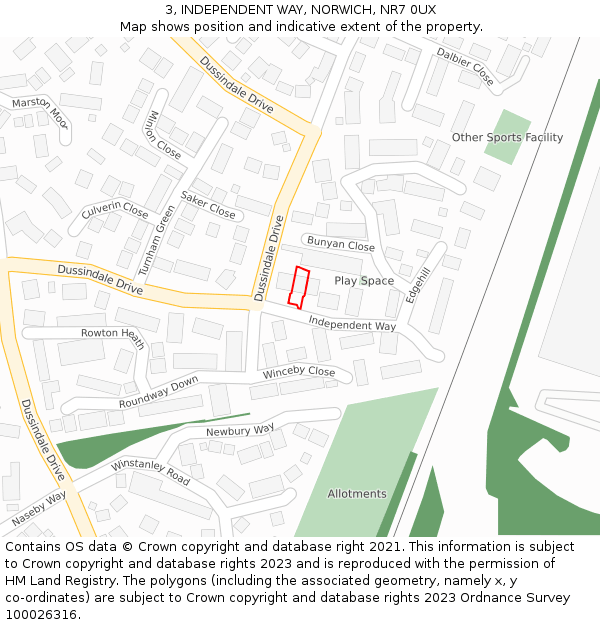 3, INDEPENDENT WAY, NORWICH, NR7 0UX: Location map and indicative extent of plot