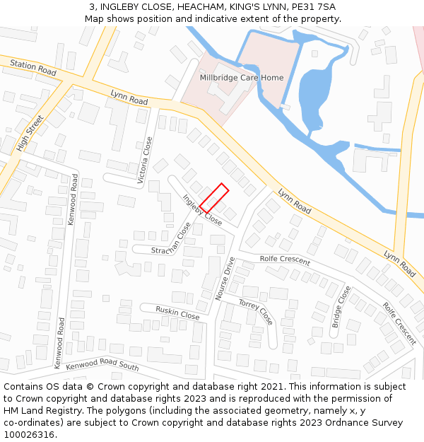 3, INGLEBY CLOSE, HEACHAM, KING'S LYNN, PE31 7SA: Location map and indicative extent of plot