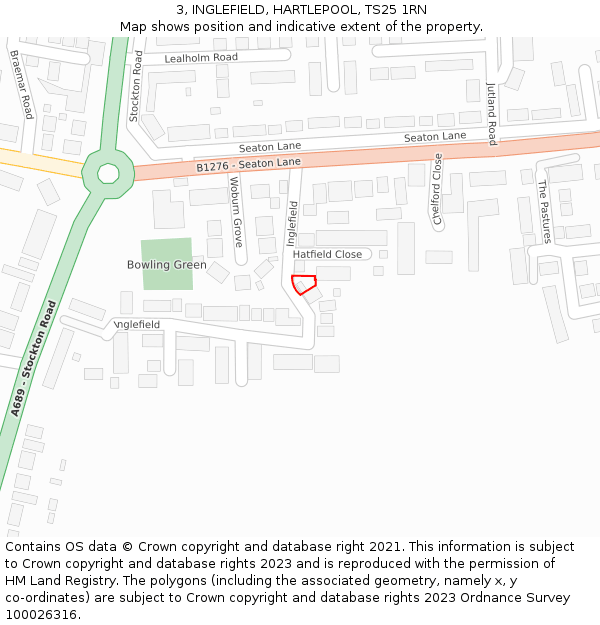 3, INGLEFIELD, HARTLEPOOL, TS25 1RN: Location map and indicative extent of plot