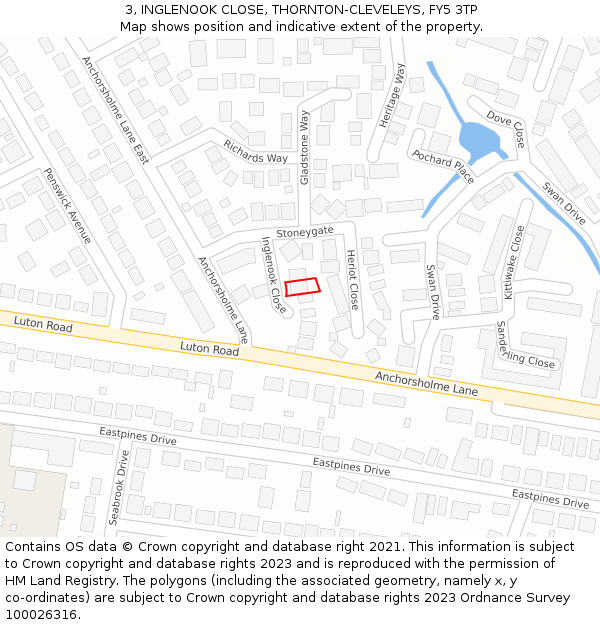 3, INGLENOOK CLOSE, THORNTON-CLEVELEYS, FY5 3TP: Location map and indicative extent of plot