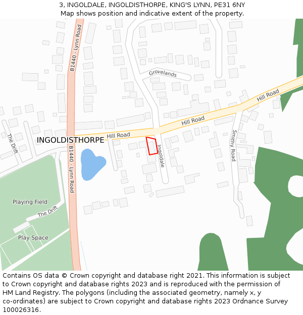 3, INGOLDALE, INGOLDISTHORPE, KING'S LYNN, PE31 6NY: Location map and indicative extent of plot