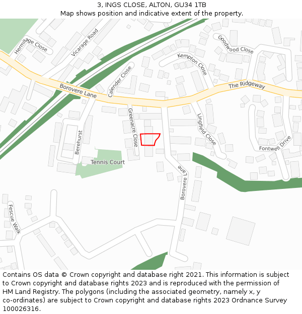 3, INGS CLOSE, ALTON, GU34 1TB: Location map and indicative extent of plot