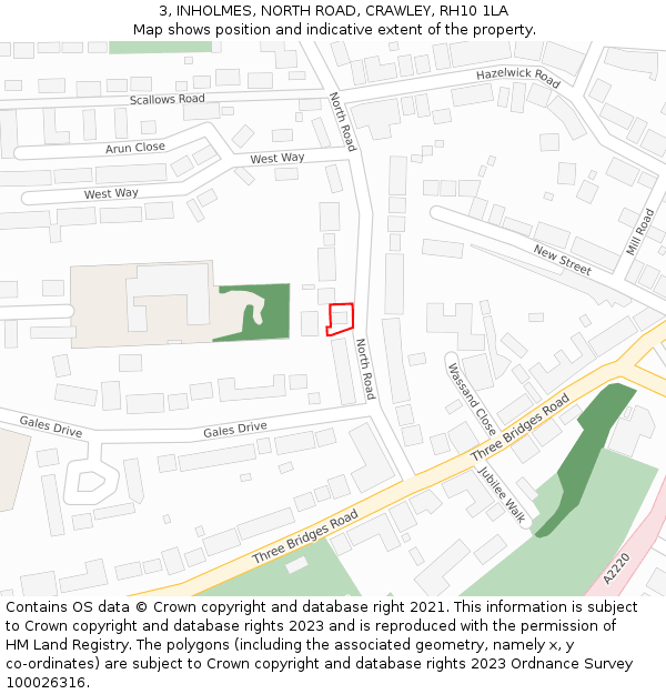 3, INHOLMES, NORTH ROAD, CRAWLEY, RH10 1LA: Location map and indicative extent of plot