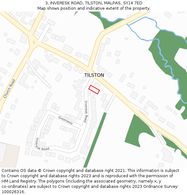 3, INVERESK ROAD, TILSTON, MALPAS, SY14 7ED: Location map and indicative extent of plot