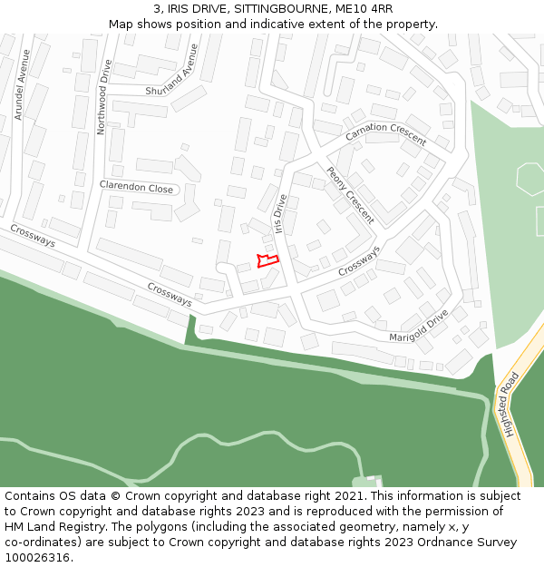 3, IRIS DRIVE, SITTINGBOURNE, ME10 4RR: Location map and indicative extent of plot