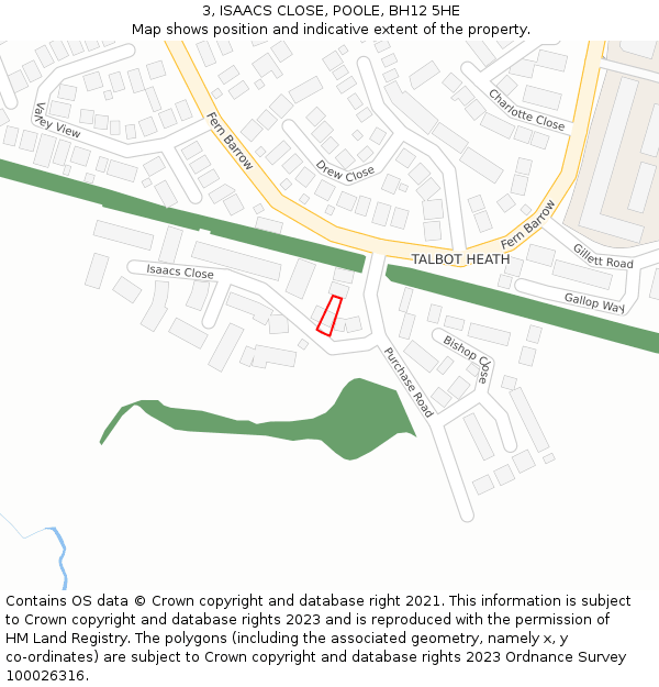 3, ISAACS CLOSE, POOLE, BH12 5HE: Location map and indicative extent of plot