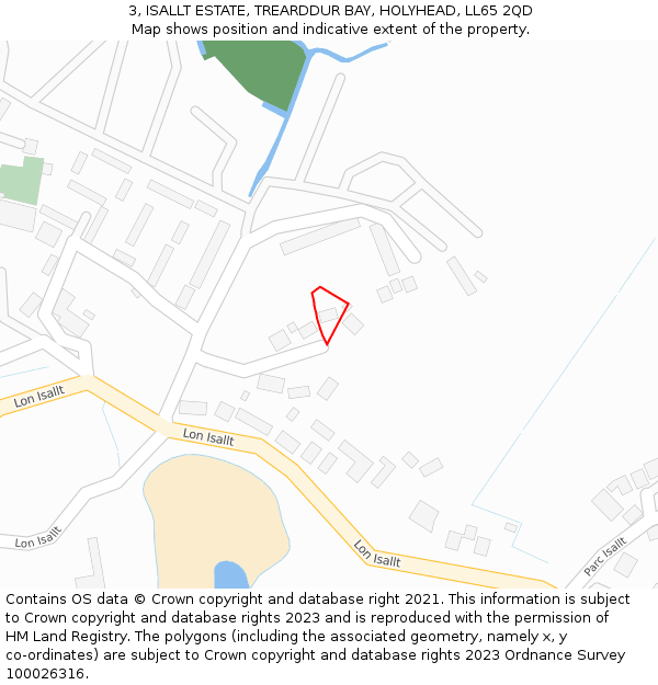 3, ISALLT ESTATE, TREARDDUR BAY, HOLYHEAD, LL65 2QD: Location map and indicative extent of plot