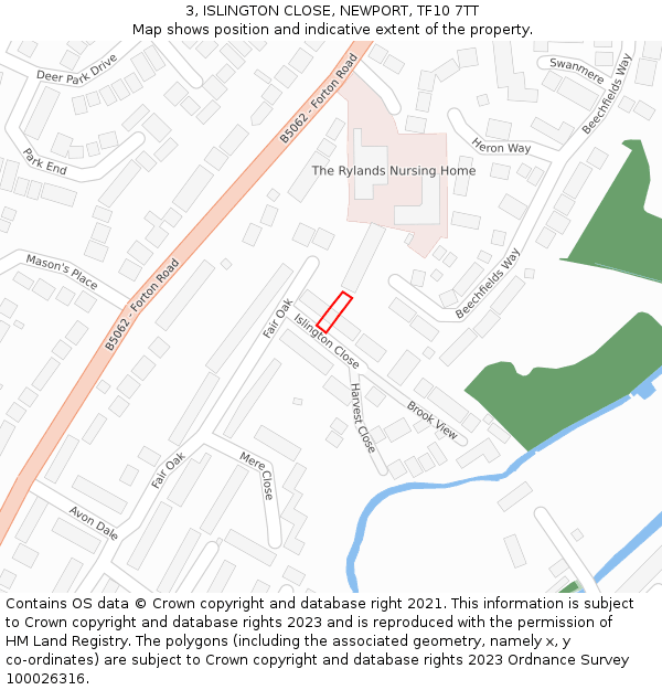 3, ISLINGTON CLOSE, NEWPORT, TF10 7TT: Location map and indicative extent of plot