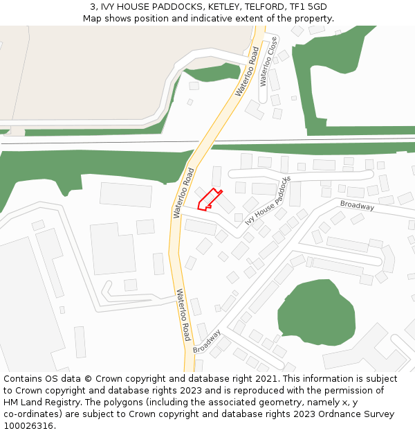 3, IVY HOUSE PADDOCKS, KETLEY, TELFORD, TF1 5GD: Location map and indicative extent of plot