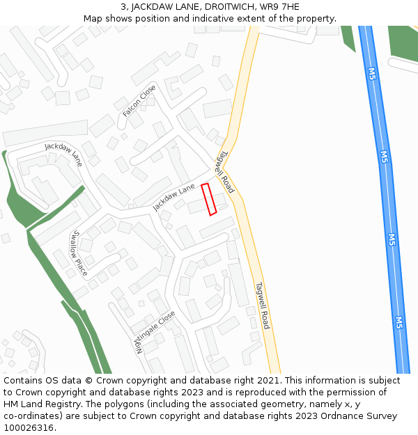 3, JACKDAW LANE, DROITWICH, WR9 7HE: Location map and indicative extent of plot