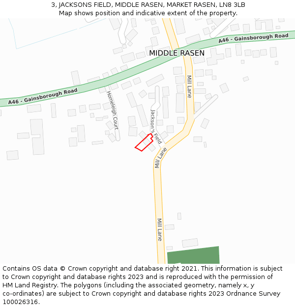 3, JACKSONS FIELD, MIDDLE RASEN, MARKET RASEN, LN8 3LB: Location map and indicative extent of plot