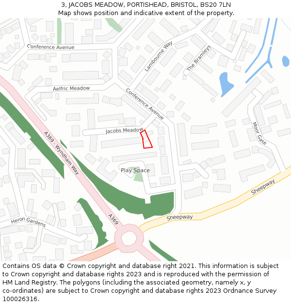 3, JACOBS MEADOW, PORTISHEAD, BRISTOL, BS20 7LN: Location map and indicative extent of plot