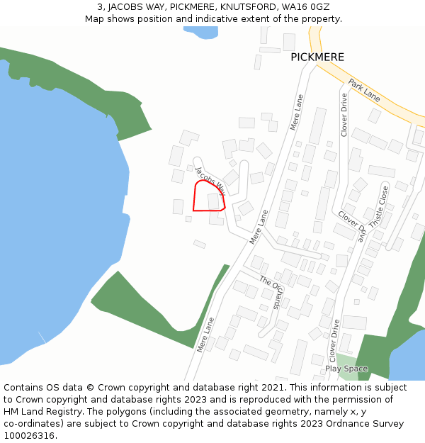 3, JACOBS WAY, PICKMERE, KNUTSFORD, WA16 0GZ: Location map and indicative extent of plot