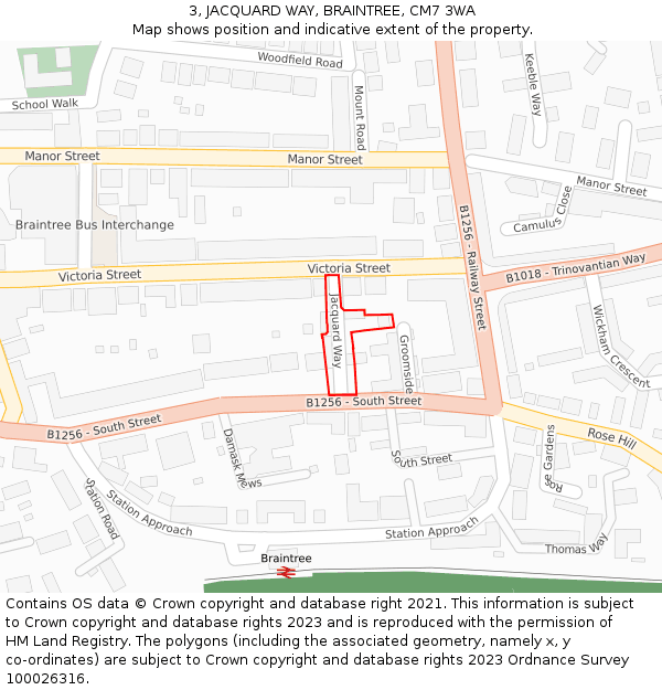 3, JACQUARD WAY, BRAINTREE, CM7 3WA: Location map and indicative extent of plot