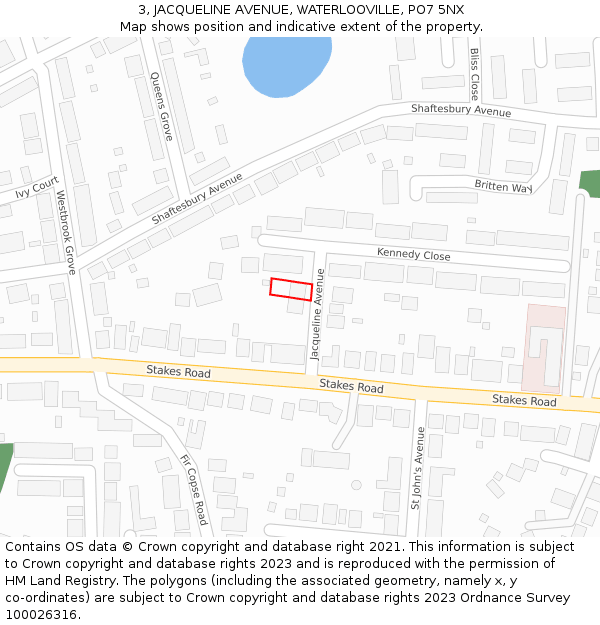3, JACQUELINE AVENUE, WATERLOOVILLE, PO7 5NX: Location map and indicative extent of plot