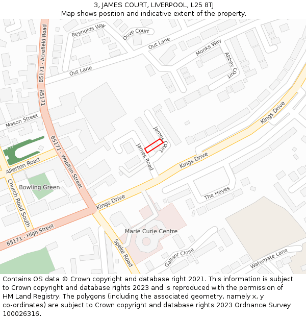 3, JAMES COURT, LIVERPOOL, L25 8TJ: Location map and indicative extent of plot