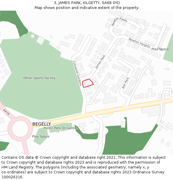 3, JAMES PARK, KILGETTY, SA68 0YD: Location map and indicative extent of plot