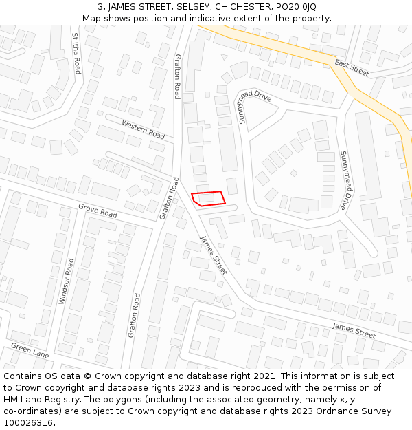 3, JAMES STREET, SELSEY, CHICHESTER, PO20 0JQ: Location map and indicative extent of plot