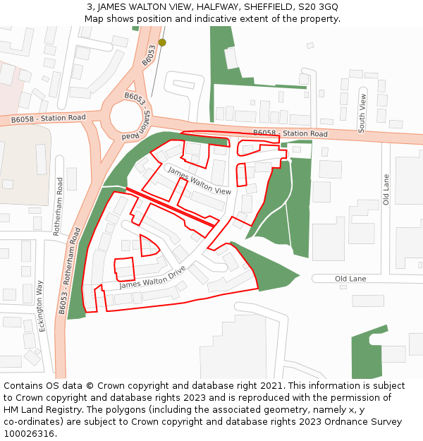 3, JAMES WALTON VIEW, HALFWAY, SHEFFIELD, S20 3GQ: Location map and indicative extent of plot