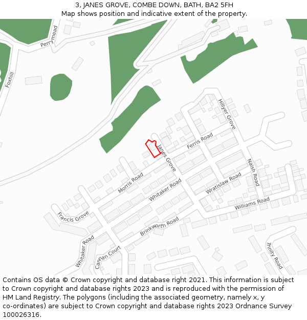 3, JANES GROVE, COMBE DOWN, BATH, BA2 5FH: Location map and indicative extent of plot