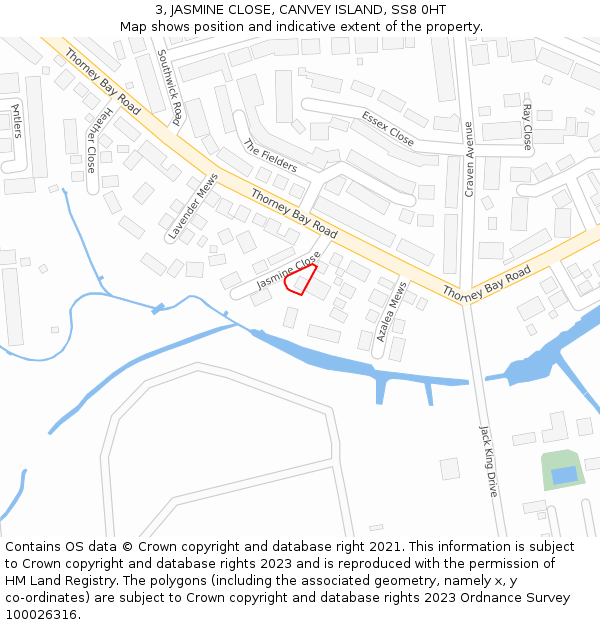 3, JASMINE CLOSE, CANVEY ISLAND, SS8 0HT: Location map and indicative extent of plot