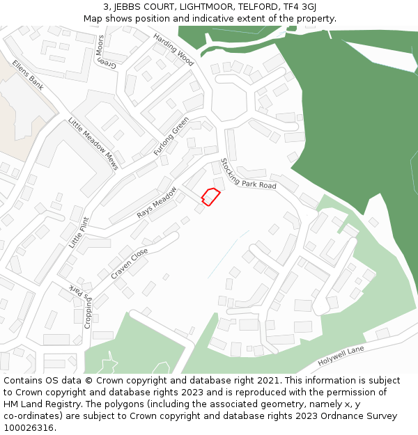 3, JEBBS COURT, LIGHTMOOR, TELFORD, TF4 3GJ: Location map and indicative extent of plot