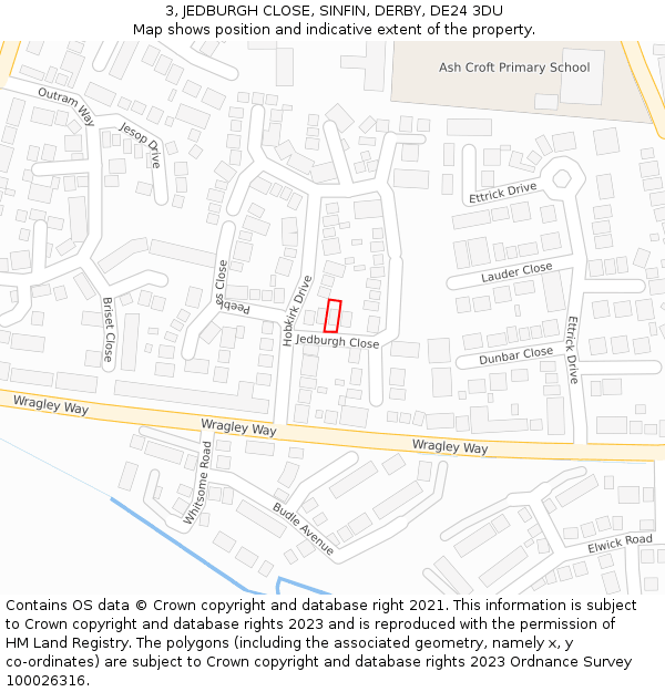 3, JEDBURGH CLOSE, SINFIN, DERBY, DE24 3DU: Location map and indicative extent of plot