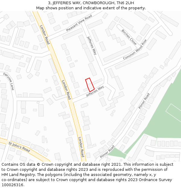 3, JEFFERIES WAY, CROWBOROUGH, TN6 2UH: Location map and indicative extent of plot