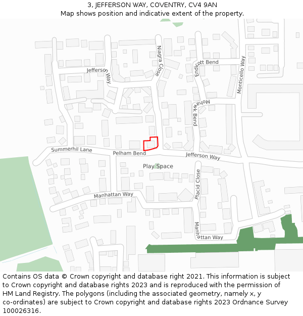 3, JEFFERSON WAY, COVENTRY, CV4 9AN: Location map and indicative extent of plot