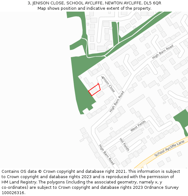 3, JENISON CLOSE, SCHOOL AYCLIFFE, NEWTON AYCLIFFE, DL5 6QR: Location map and indicative extent of plot