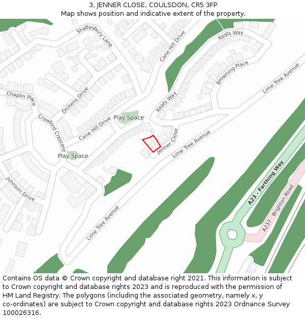 3, JENNER CLOSE, COULSDON, CR5 3FP: Location map and indicative extent of plot