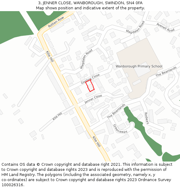 3, JENNER CLOSE, WANBOROUGH, SWINDON, SN4 0FA: Location map and indicative extent of plot