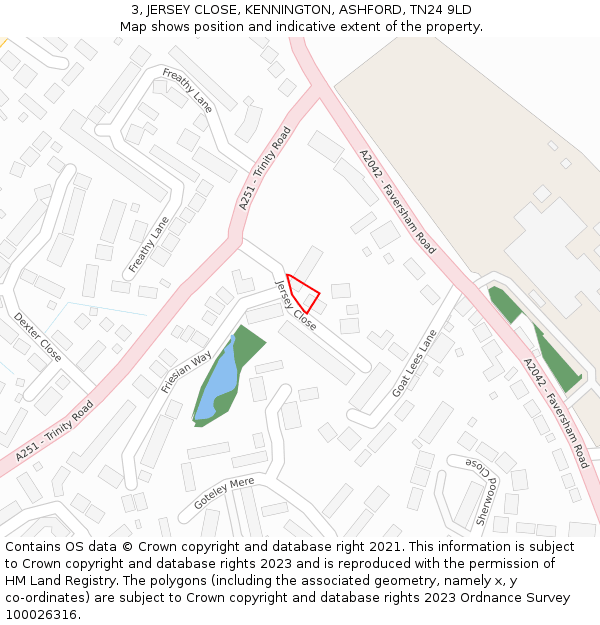 3, JERSEY CLOSE, KENNINGTON, ASHFORD, TN24 9LD: Location map and indicative extent of plot