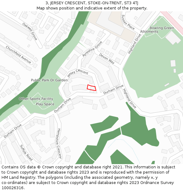 3, JERSEY CRESCENT, STOKE-ON-TRENT, ST3 4TJ: Location map and indicative extent of plot