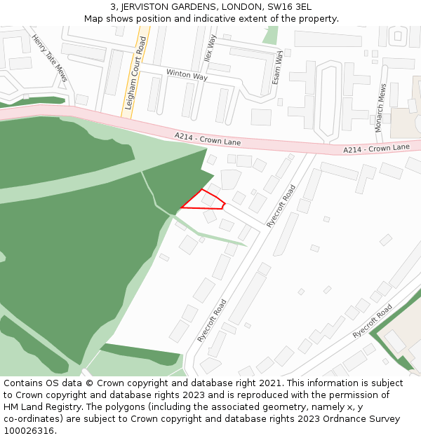 3, JERVISTON GARDENS, LONDON, SW16 3EL: Location map and indicative extent of plot