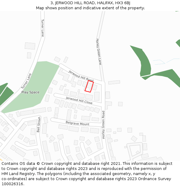 3, JERWOOD HILL ROAD, HALIFAX, HX3 6BJ: Location map and indicative extent of plot