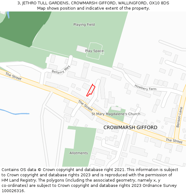 3, JETHRO TULL GARDENS, CROWMARSH GIFFORD, WALLINGFORD, OX10 8DS: Location map and indicative extent of plot