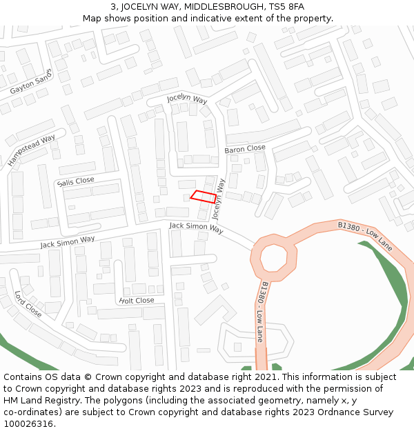 3, JOCELYN WAY, MIDDLESBROUGH, TS5 8FA: Location map and indicative extent of plot