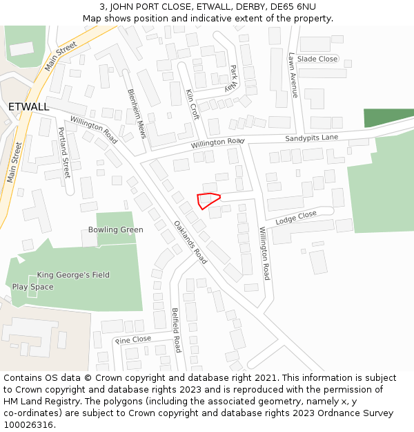 3, JOHN PORT CLOSE, ETWALL, DERBY, DE65 6NU: Location map and indicative extent of plot